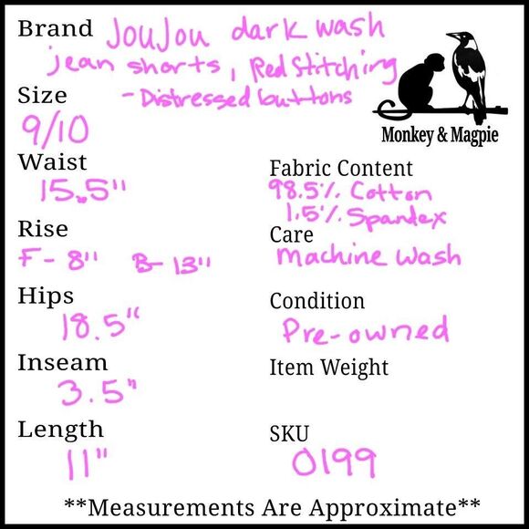 JouJou Juniors Women’s Jean Shorts Dark Wash Red Contrast Stitching Flap 9/10 - Picture 8 of 8